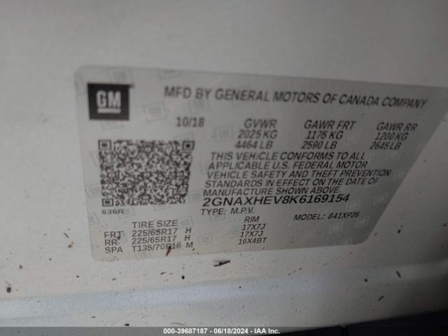 2GNAXHEV8K6169154 Chevrolet EQUINOX LS