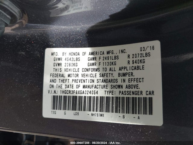 Honda Accord Ex-l V-6 2016 1HGCR3F8XGA024054 Image 9