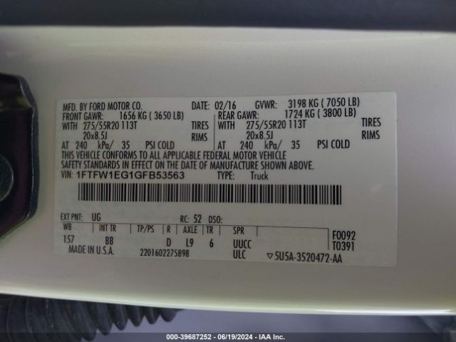1FTFW1EG1GFB53563 Ford F-150 Platinum