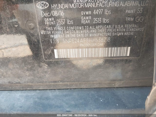 Hyundai SONATA SE 2017 5NPE24AF8HH536218 Image 9