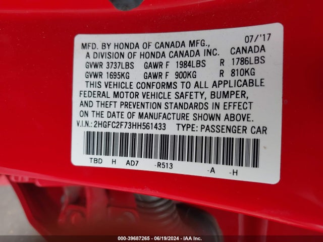 Honda CIVIC EX 2017 2HGFC2F73HH561433 Image 9
