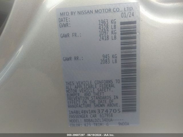 1N4BL4BV1RN374705 Nissan Altima S Fwd