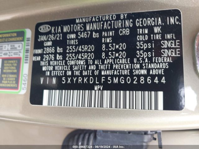 5XYRKDLF5MG028644 KIA SORENTO SX