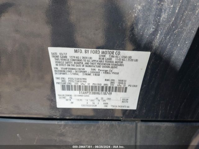 1FAHP2E88HG118749 Ford TAURUS SEL