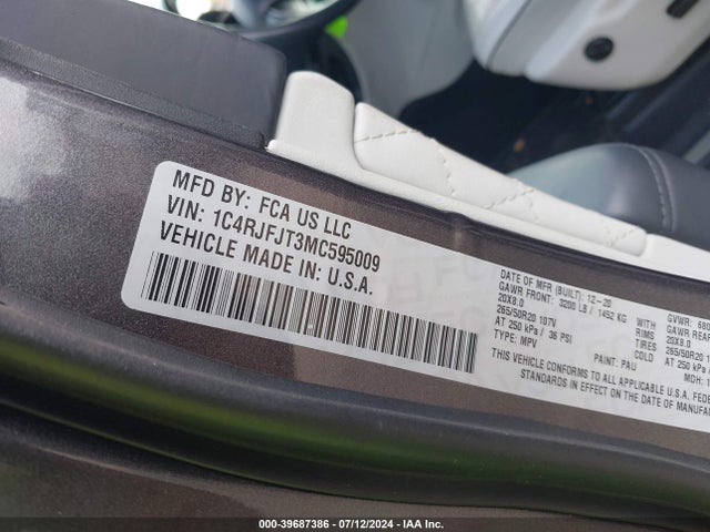1C4RJFJT3MC595009 Jeep Grand Cherokee Summit 4x4