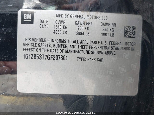 Chevrolet MALIBU LS 2016 1G1ZB5ST7GF207801 Image 9