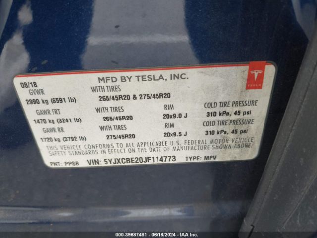 5YJXCBE20JF114773 Tesla Model X 100d/75d/p100d