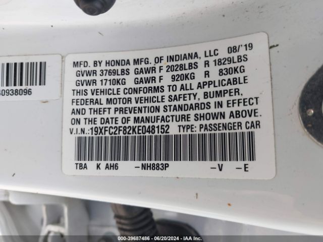 19XFC2F82KE048152 Honda Civic Sport