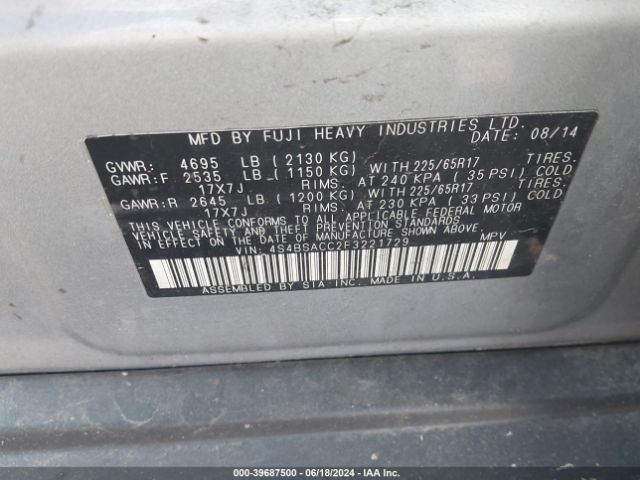 4S4BSACC2F3221729 Subaru Outback 2.5i Premium