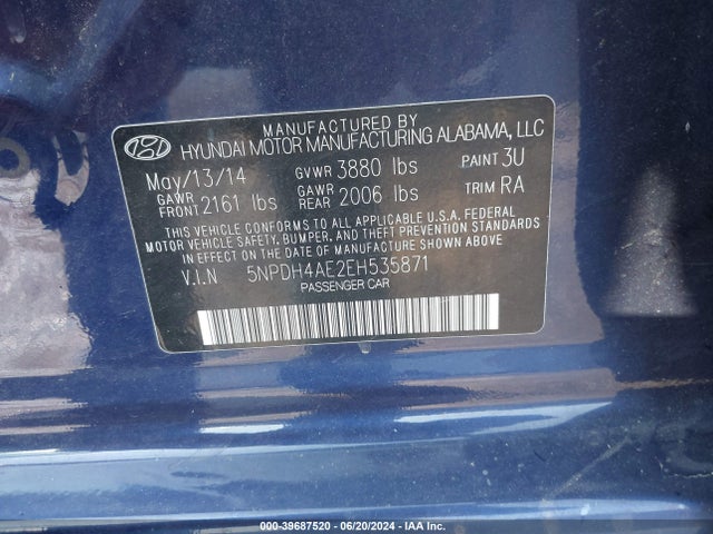 Hyundai ELANTRA SE 2014 5NPDH4AE2EH535871 Image 9
