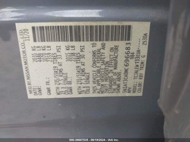 5N1AT3CA0MC696683 Nissan Rogue Sl Fwd