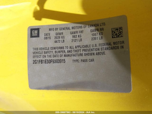 2G1FB1E30F9303915 Chevrolet Camaro 2ls