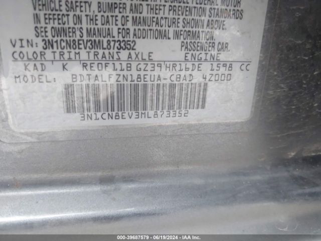 3N1CN8EV3ML873352 Nissan Versa Sv Xtronic Cvt