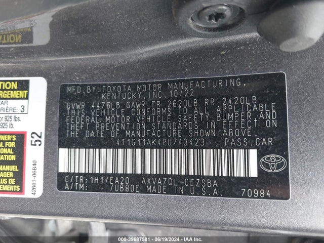 Toyota CAMRY SE 2023 4T1G11AK4PU743423 Image 9