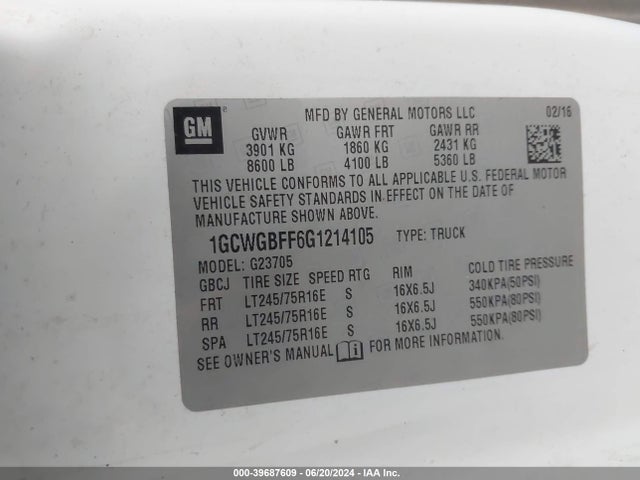 Chevrolet Express 2500 Work Van 2016 1GCWGBFF6G1214105 Image 9