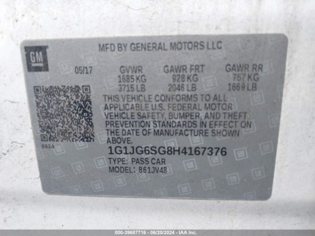 1G1JG6SG8H4167376 Chevrolet Sonic Lt Auto