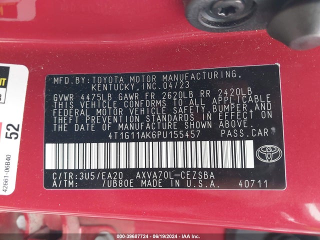 Toyota CAMRY SE 2023 4T1G11AK6PU155457 Image 9