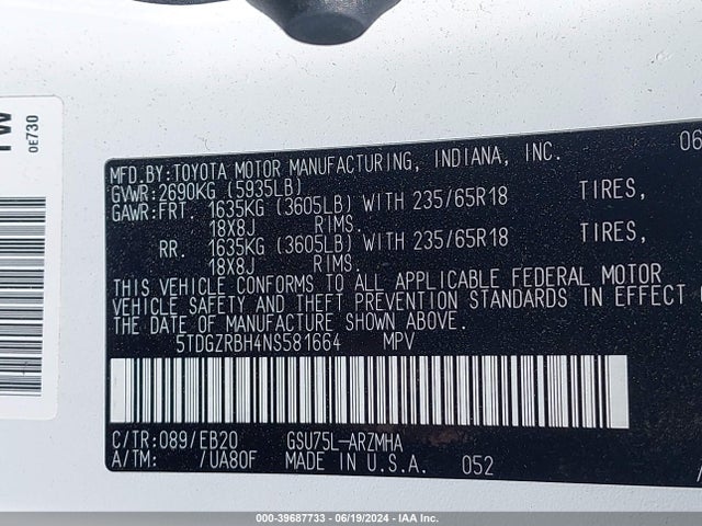 Toyota Highlander Xle 2022 5TDGZRBH4NS581664 Image 9