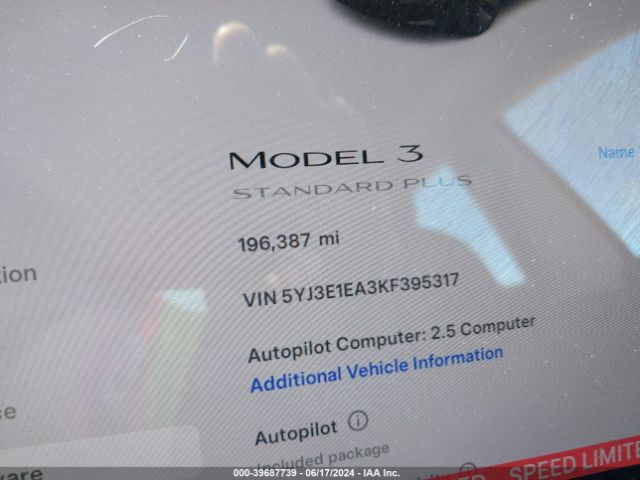 5YJ3E1EA3KF395317 Tesla Model 3 Long Range/mid Range/standard Range/standard Range Plus