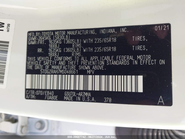 Toyota Highlander Xle 2021 5TDGZRAH7MS048661 Image 9