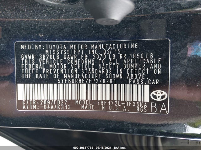 Toyota Corolla S Plus 2015 5YFBURHE7FP278281 Image 9