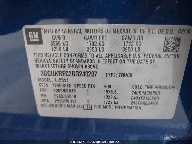 Chevrolet Silverado 1500 2lt 2016 3GCUKREC2GG240207 Image 9