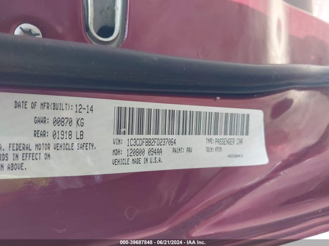 Dodge DART SXT 2015 1C3CDFBB2FD237064 Image 9