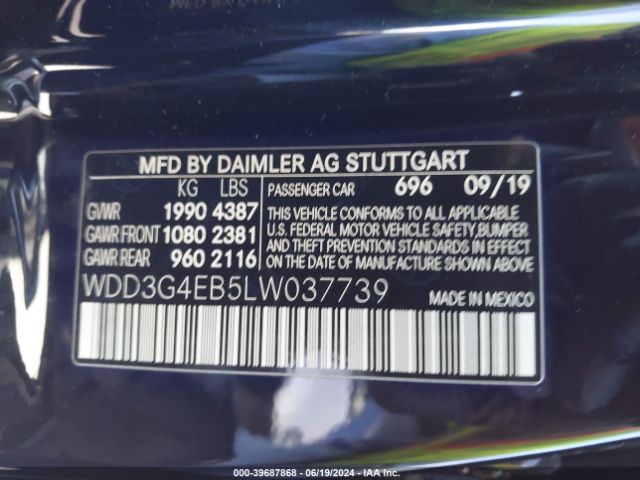 WDD3G4EB5LW037739 Mercedes-Benz A 220
