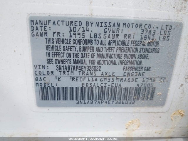 Nissan SENTRA S 2014 3N1AB7AP4EY326032 Image 9