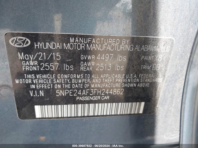 Hyundai SONATA SE 2015 5NPE24AF3FH244862 Image 9