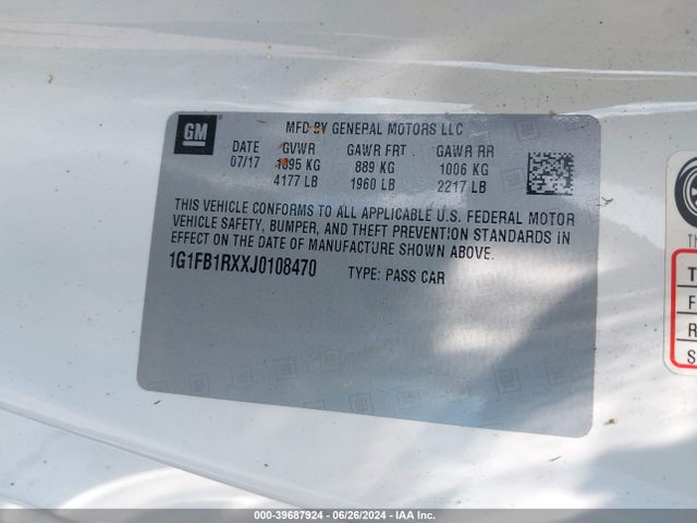 Chevrolet Camaro 1lt 2018 1G1FB1RXXJ0108470 Image 9