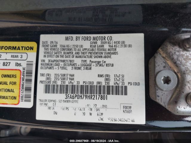 3FA6P0H79HR217801 Ford FUSION SE
