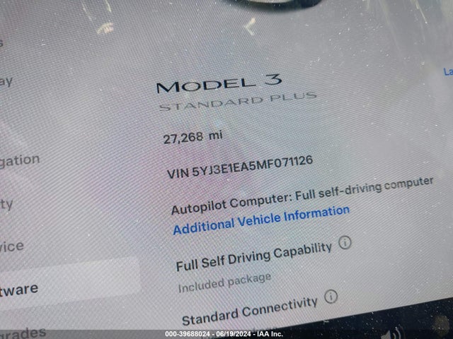5YJ3E1EA5MF071126 Tesla Model 3 Standard Range Plus Rear-wheel Drive