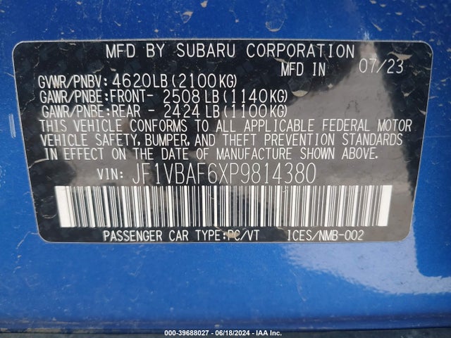 Subaru Wrx Premium 2023 JF1VBAF6XP9814380 Image 9