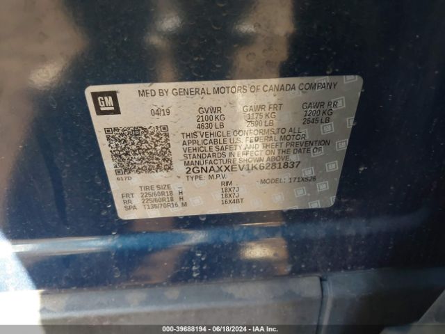 2GNAXXEV1K6281837 Chevrolet Equinox Premier