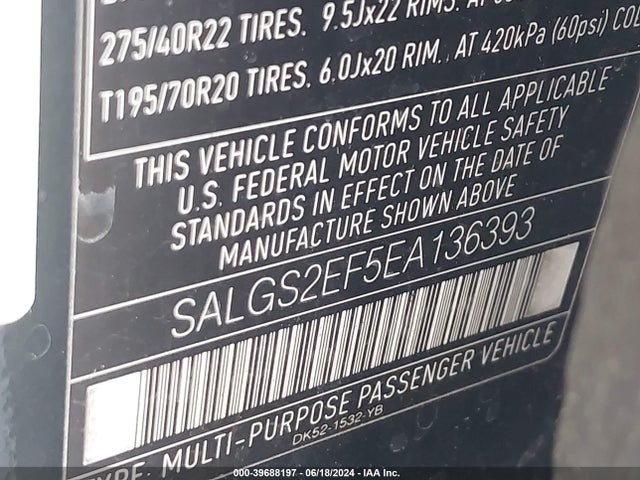SALGS2EF5EA136393 Land Rover Range Rover 5.0l V8 Supercharged/5.0l V8 Supercharged Ebony Edition