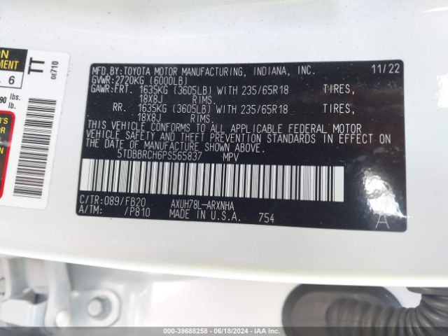 5TDBBRCH6PS565837 Toyota Highlander Hybrid Le