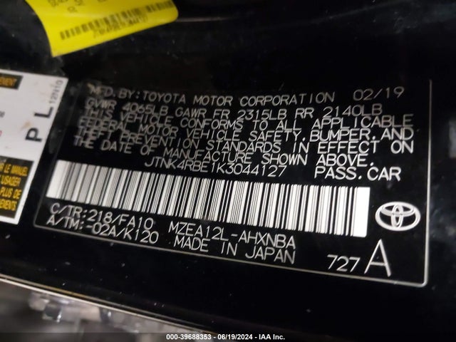 Toyota COROLLA SE 2019 JTNK4RBE1K3044127 Image 9