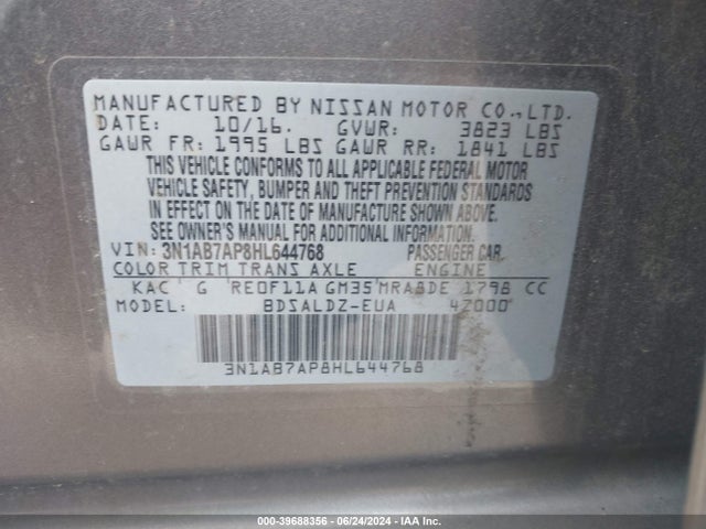 Nissan SENTRA SV 2017 3N1AB7AP8HL644768 Image 9