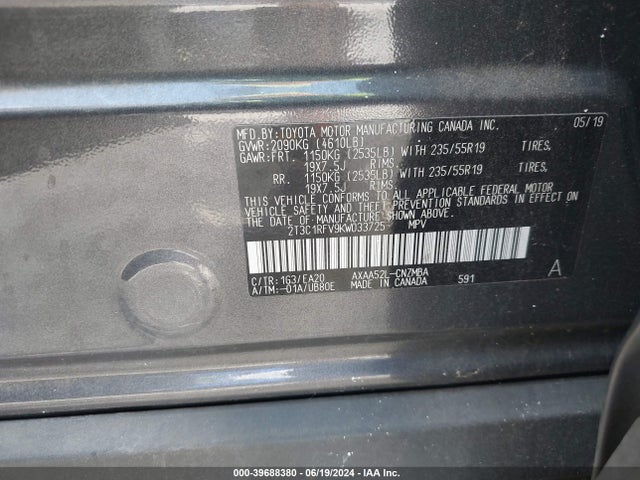 Toyota Rav4 Xle Premium 2019 2T3C1RFV9KW033725 Image 9