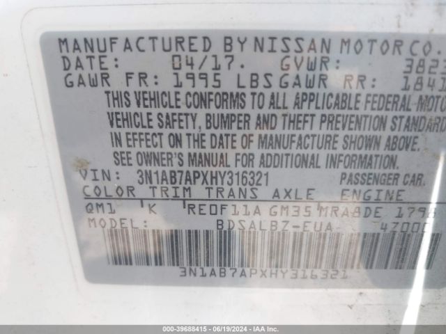 3N1AB7APXHY316321 Nissan SENTRA S