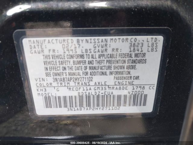 3N1AB7AP2HY271102 Nissan SENTRA SV