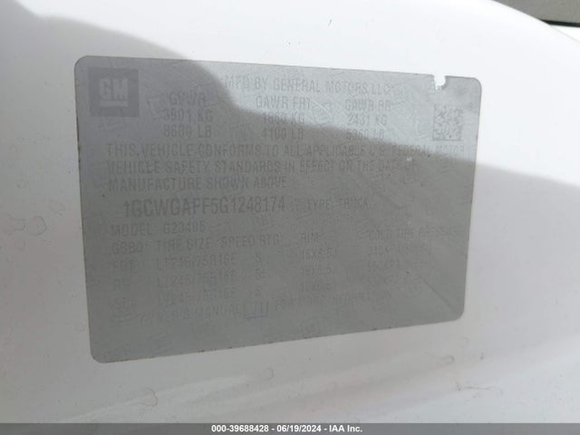 Chevrolet Express 2500 Work Van 2016 1GCWGAFF5G1248174 Image 9