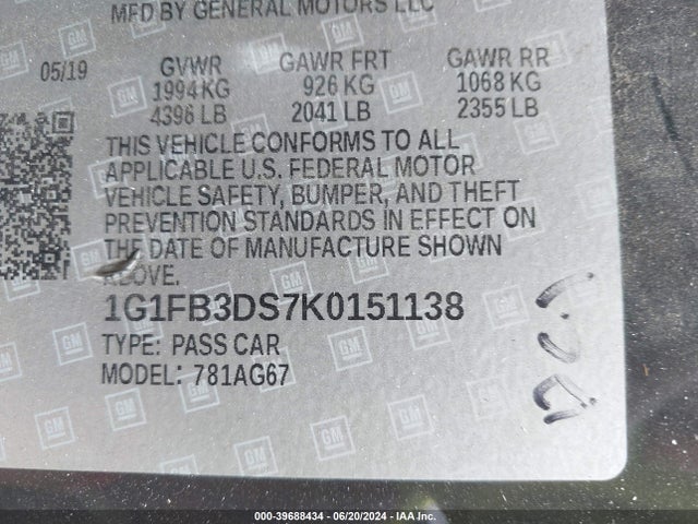 Chevrolet Camaro 1lt 2019 1G1FB3DS7K0151138 Image 9