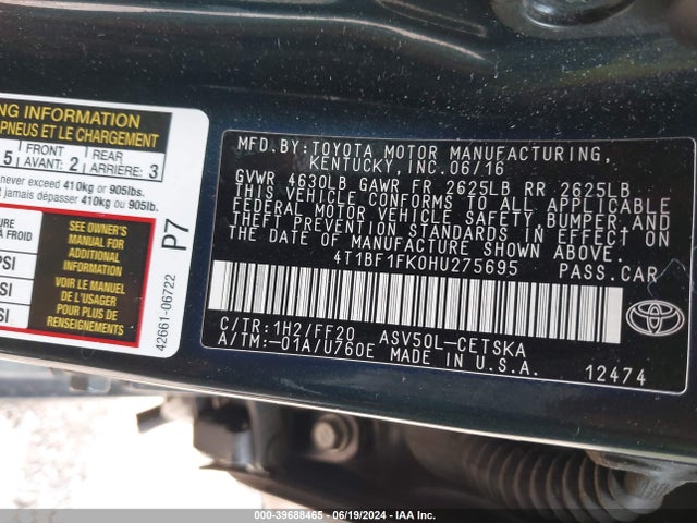 Toyota CAMRY SE 2017 4T1BF1FK0HU275695 Image 9