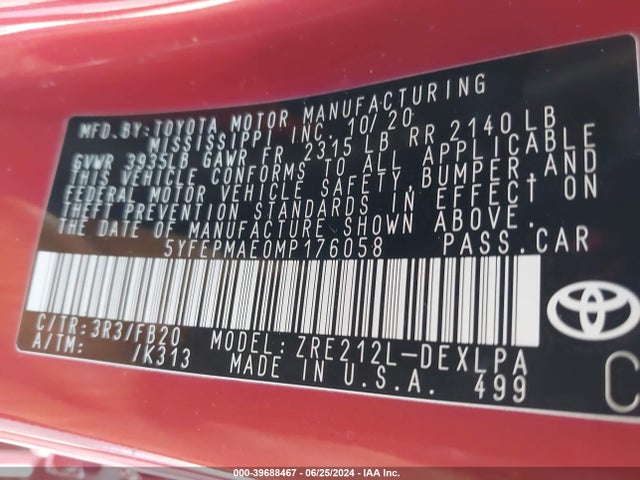 Toyota COROLLA LE 2021 5YFEPMAE0MP176058 Image 9