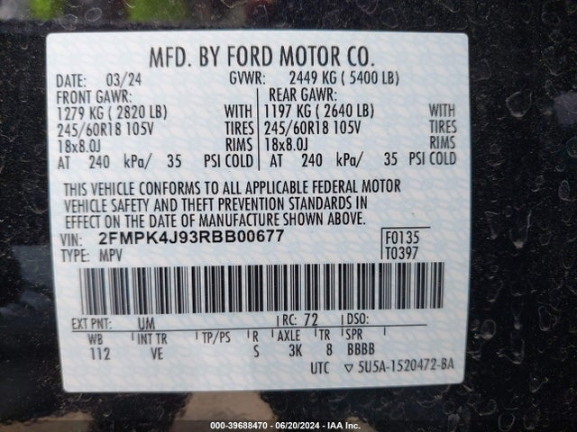 Ford EDGE SEL 2024 2FMPK4J93RBB00677 Image 9