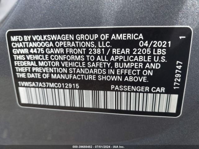 1VWSA7A37MC012915 Volkswagen Passat 2.0t Se