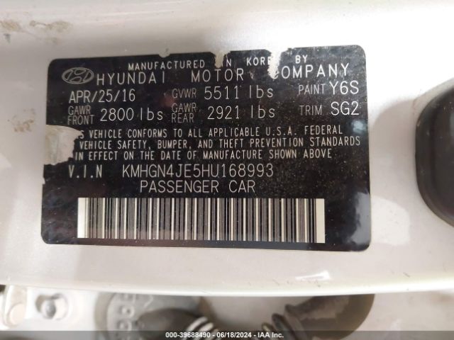 KMHGN4JE5HU168993 Genesis G80 3.8