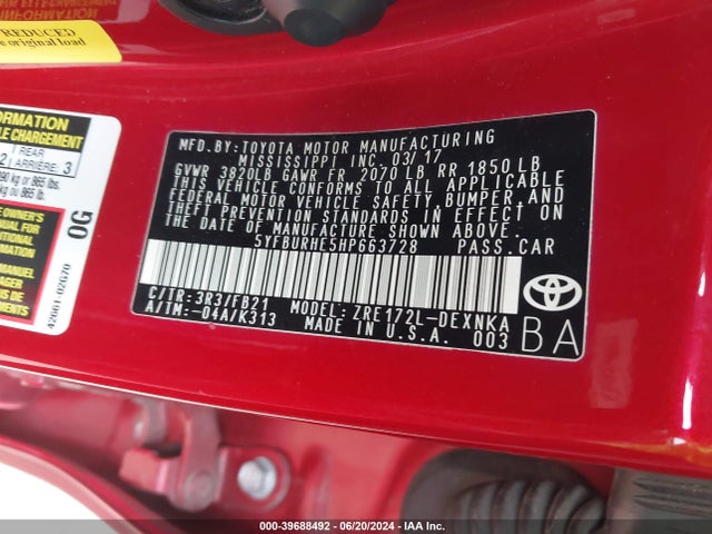Toyota COROLLA LE 2017 5YFBURHE5HP663728 Image 9